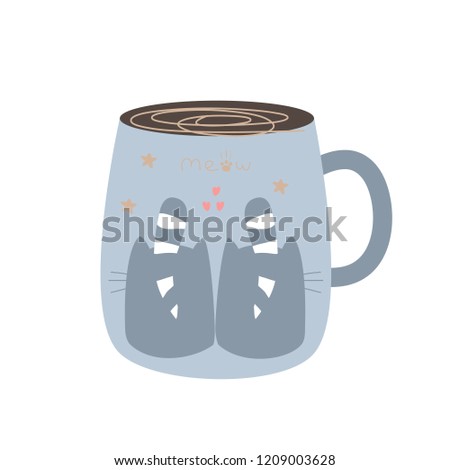Cup. Vector illustration with children's drawing of seals, hearts and stars, for printing on dishes, Souvenirs, magnets, clothes