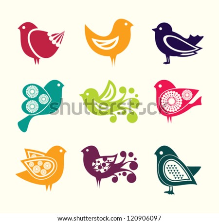 Set of cartoon doodle birds icons