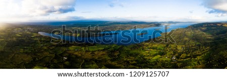 Aerial View of Lough Melvin over looking leitrim, donegal and Fermanagh, the border between Northern Ireland and Ireland.