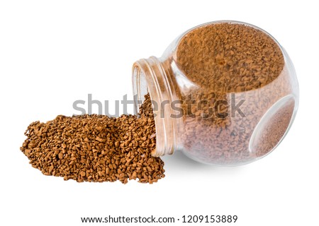 glass bottle packaging of freeze dried coffee isolated on white background with clipping path