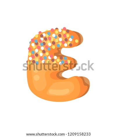 Cartoon vector illustration Donut Letters E. Hand drawn font with sweet bun. Actual Creative art bake alphabet 