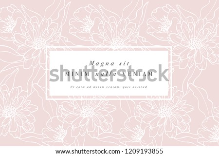 Vintage card with rose flowers. Floral wreath. Flower frame for flowershop with label designs. Daisy floral greeting card. Flowers background for cosmetics packaging Royalty-Free Stock Photo #1209193855
