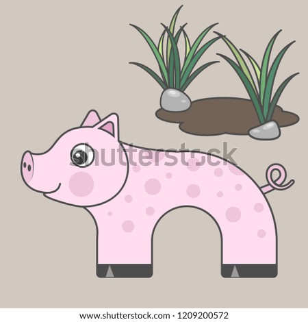 Pig cartoon style, vector art for kids