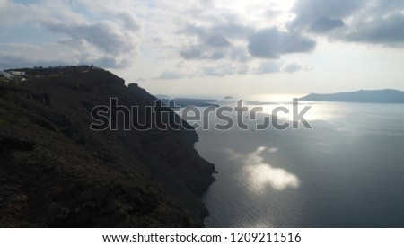 Aerial view of caldera, Santorini, Greece