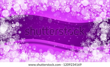 Xmas sales with ultra violet snowflakes. New Year backdrop. Snow border for flyer, gift card, invitation, business offer and ad. Christmas trendy background. Holiday frosty banner for xmas sales