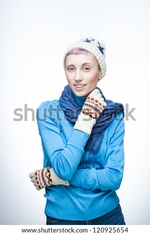 young caucasian girl in winter clothing