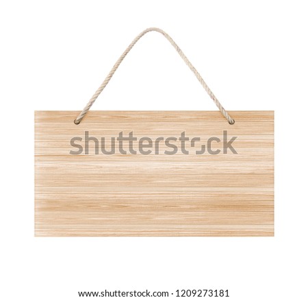 empty wooden sign frame with lope for hang on white background with clipping path