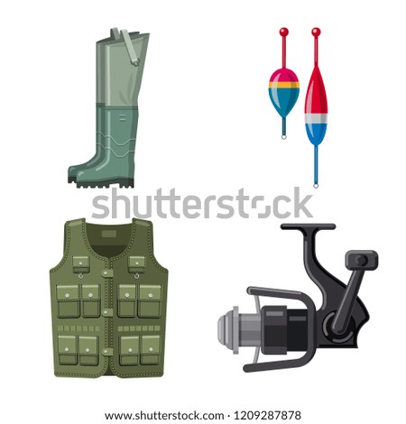 Isolated object of fish and fishing icon. Collection of fish and equipment vector icon for stock.