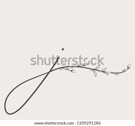 Vector Hand Drawn floral J monogram or logo. Lowercase Hand Lettering Letter j with Flowers and Branches. Wildflowers. Floral Design Royalty-Free Stock Photo #1209291286