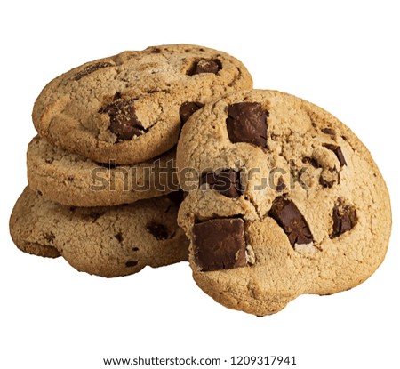 Pile of chocolate cookies isolate picture on white background with clipping path, close up picture