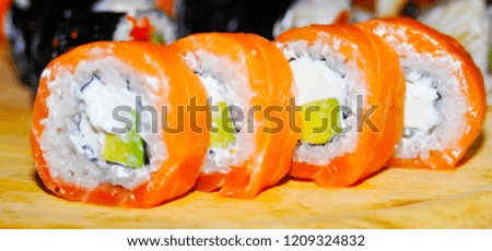beautiful, bright, sushi sets,as a background, against the backdrop, closeup