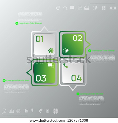 Modern Green infographics 4 options. , steps, parts. Can be used for workflow layout, diagram, step by step infographics, graph, chart, diagram, web design.