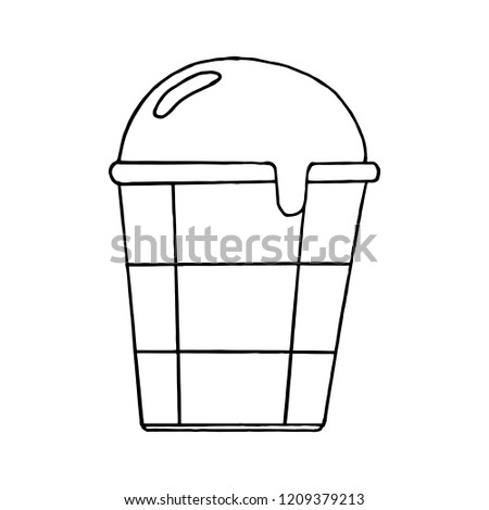 Linear ice cream in a waffle cup, black outline, mono line symbol on white, vector illustration