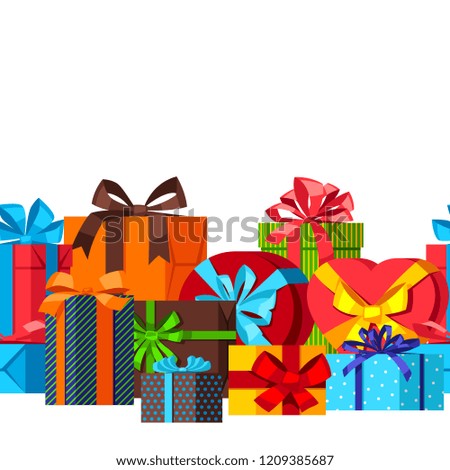 Seamless celebration pattern with colorful gift boxes.