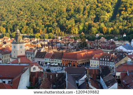 Panoramic view of historic center of Brasov, Romania.