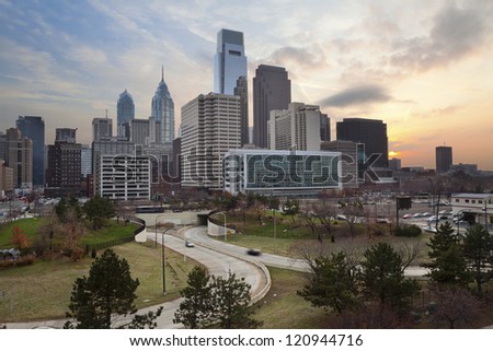 Philadelphia. Image of the Philadelphia skyline at sunset.