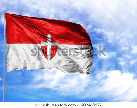 National flag of Vienna on a flagpole