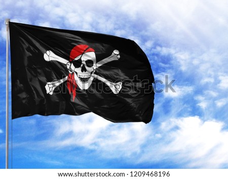 National flag of pirate on a flagpole