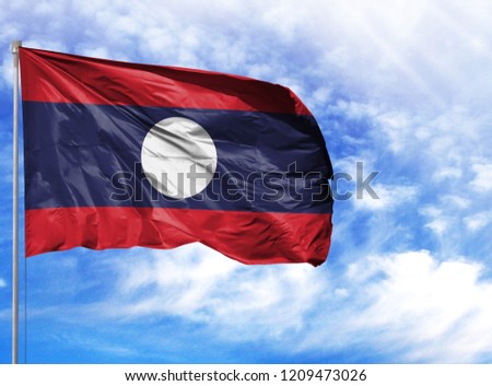 National flag of Laos on a flagpole