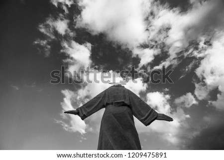 
Black and white photography of Statue of Jesus Christ in front of the St.Roch's Church in Bialystok, Poland. 29-09-2013