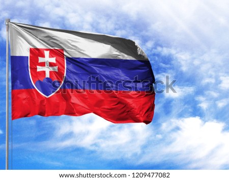 National flag of Slovakia on a flagpole