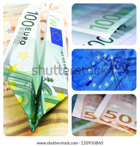 collage of four pictures of euro bills and european union flag