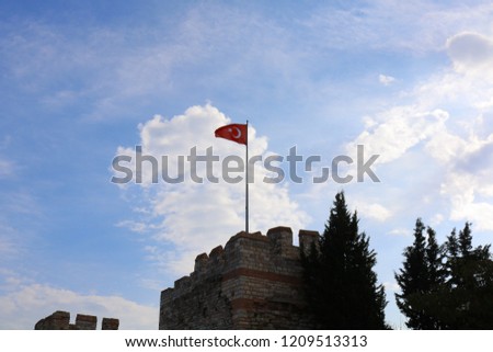 Flag of Turkey on the castle. Turkish flag. Turkish nation. 19 may, 23 april, 15 july, 30 august, 29 october background.