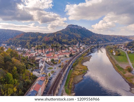 View to the castel Koenigstein and the river Elbe in Germany
