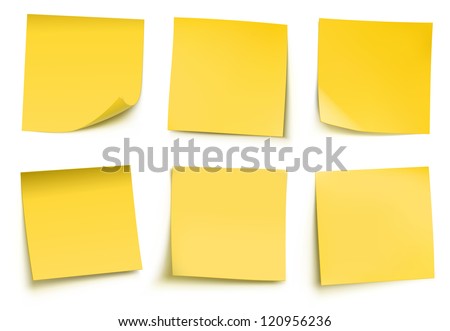 Vector illustration of yellow post it notes isolated on white background. Royalty-Free Stock Photo #120956236