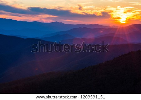 Smoky Mountain Colorful Sunset Scene Landscape Ridges Layer background