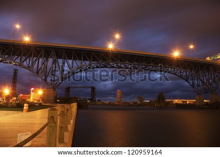 Bridges of Cleveland at sunset