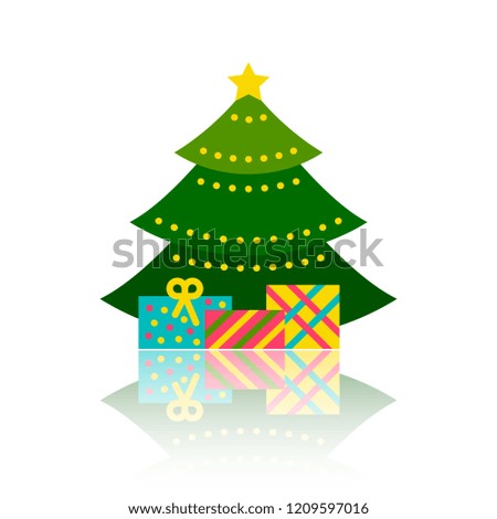 Christmas tree cartoon icon. Simple sign of stylized spruce. Fir flat icon. Cute colorful christmas tree symbol concept for web print, logo, card, badge design. Vector Illustration isolated on white