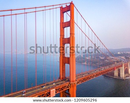 Aerial view of the San Francisco Golden Gate bridge. Beautiful close up shots.