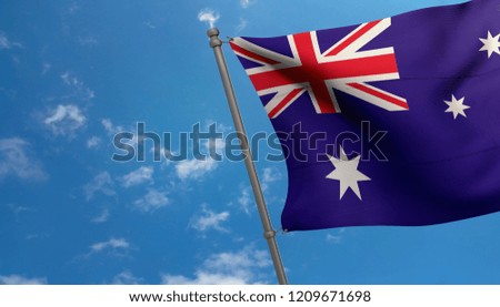 Australia national flag on blue sky background.