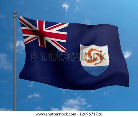 Anguilla national flag on blue sky background.