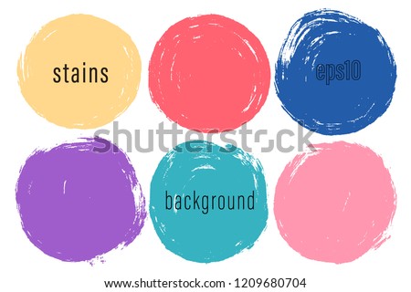 Vector set of hand painted circles for backdrops. Colorful artistic hand drawn backgrounds. Hand drawn stains round shape set. Royalty-Free Stock Photo #1209680704