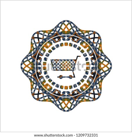 shopping cart icon inside arabic style badge. Arabesque decoration.