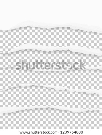 Torn paper edges for background with area for copy space. Ripped paper texture on transparent background. Vector illustration. Royalty-Free Stock Photo #1209754888