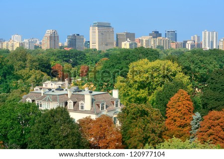 Toronto city skyline view with park and urban buildings
