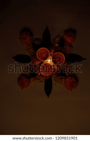 Indian Festival Diwali , Diwali lamp and flower rangoli 