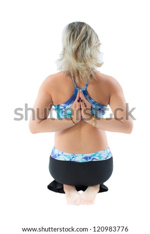  woman in yoga pose on isolated white background