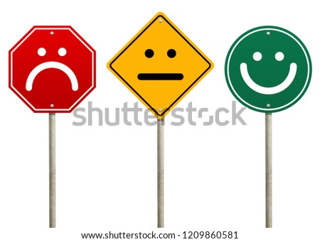 Collection of road sign or traffic signs a feedback isolated on white background. Service rating, satisfaction concept. Objects clipping path