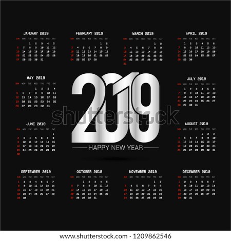 2019 calendar design with black background vector