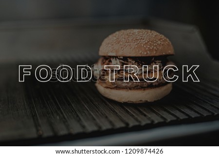Juicy Hot Burger Close-up. Food Truck Cooking. Prepair For Dinner. Tasty And Delicious. Lunch Nutricion. Sandwich Making. Baked Ingredients. Food Truck Cooking. Spicy Meal. High Temperature.