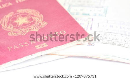 blur and passport in the white background like concept of travel and freedom lots of visa