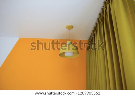 lamp, curtain and wall in the modern retro  beddroom
