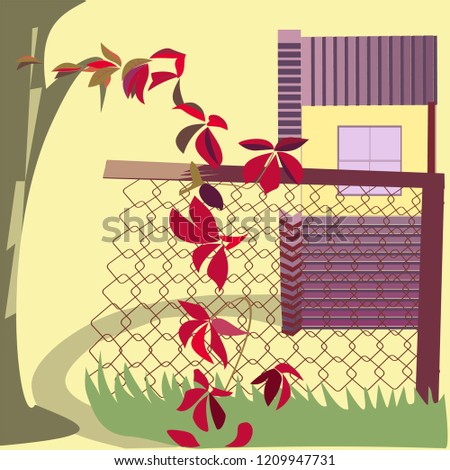pink grape in reticulated fence goes to tree
