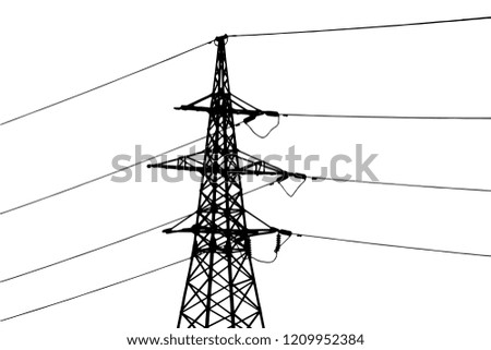 The silhouette of the steel transmission tower of the high-voltage power line. Vector EPS10