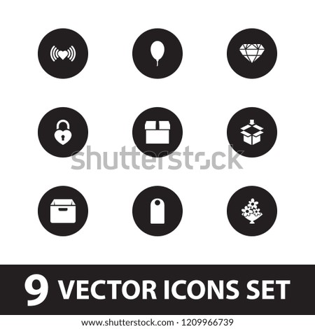 Gift icon. collection of 9 gift filled icons such as heart, parcel, heart lock, balloon, diamond, box, tag. editable gift icons for web and mobile.