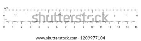 Metric Imperial Rulers. Scale for a ruler in inches and centimeters. Measuring scale with numbers, markup for rulers. Measuring tool. Size indicator units. Vector illustration. Royalty-Free Stock Photo #1209977104